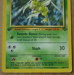 Scyther 26/64 Rare Non-Holo 1st Edition Jungle Set Pokemon Card HP See Pics - Image 3