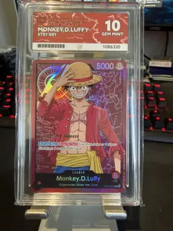 One Piece Monkey D. Luffy Super Pre Release ST01-001 Leader Graded ACE 10 - Image 1