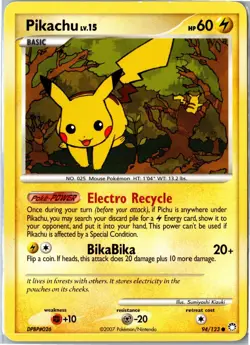 Pokemon Card - Pikachu 94/123 Mysterious Treasures 2007 Common Moderately Played - Image 1