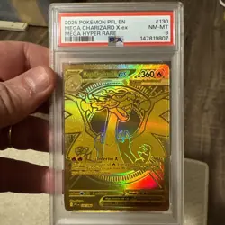 PSA 8 MINT Pokemon Mega Charizard X ex Gold 130/094 Phantasmal Flames (English) - Image 1