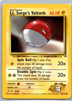 Pokemon TCG Lt Surges Voltorb 84/132 Gym Heroes LP - Image 1