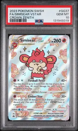 2023 POKEMON SWORD & SHIELD CROWN ZENITH #GG37 FULL ART/SIMISEAR VSTAR PSA 10 - Image 1