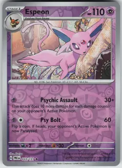 Espeon 033/131 Holo Rare Prismatic Evolutions Pokemon Reverse Holo Near Mint - Image 1