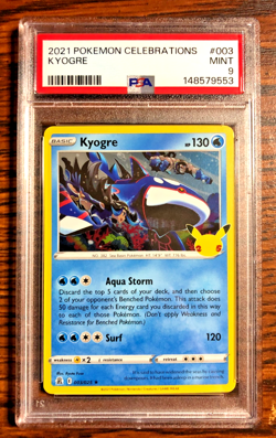 Kyogre Holo Rare #003|PSA MINT 9|2021 SWSH Celebrations|Pokemon TCG|Stamped|25th - Image 1