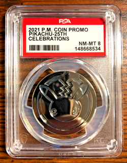 Pikachu 25th Anniversary Promo Coin|PSA NM-MT 8|2021 Celebrations UPC|Pokemon - Image 1