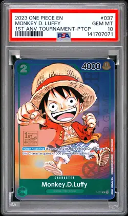 Monkey D. Luffy PSA10 2023 One Piece Promos 1st Anv Tournament-Ptcp #037 - Image 1