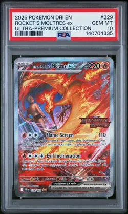 2025 POKEMON DRI EN-DESTINED RIVALS #229 TEAM ROCKET'S MOLTRES EX PSA 10 - Image 1