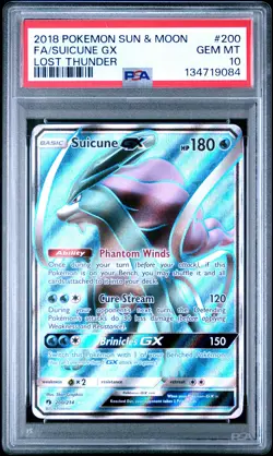 2018 POKEMON SUN & MOON LOST THUNDER #200 FULL ART/SUICUNE GX PSA 10 - Image 1