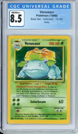 Pokemon Graded: Venusaur 15/102 Base Set Unlimited (1999) Holo CGC 8.5 - Image 1