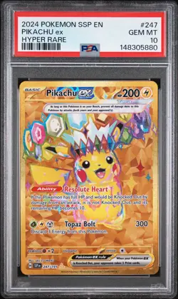 2024 POKEMON SSP EN-SURGING SPARKS HYPER RARE #247 PIKACHU EX PSA 10 - Image 1