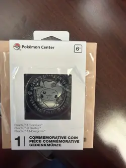 Pokemon Center Fossil Museum Commemorative Coin Pikachu Tyrantrum 2024 1.5in - Image 1