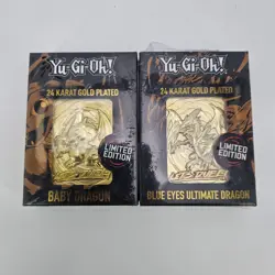 Sealed Yu Gi Oh 24 Karat Gold Plated Card Set of 2 Baby Dragon Blue Eyes - Image 1
