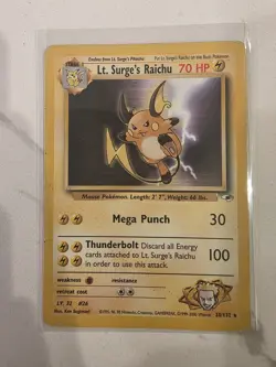 Pokemon TCG Lt. Surge's Raichu 28/132 Non-Holo Rare Unlimited Gym Heroes - MP - Image 1