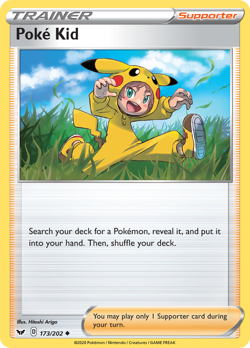 POKE KID 173/202 UNCOMMON SWORD & SHIELD POKEMON REVERSE HOLO NM - Image 1