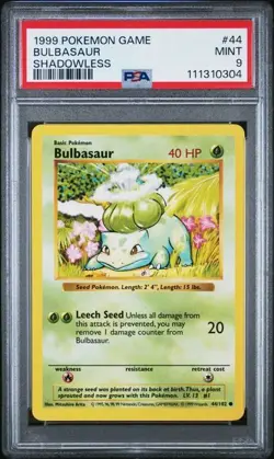1999 POKEMON GAME BASE SET #44/102 BULBASAUR SHADOWLESS PSA 9 - Image 1