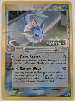 Vaporeon 18/113 Pokemon TCG Ex Delta Species Reverse Holo Rare HP/DMG - Image 1