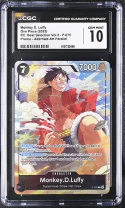 2025 One Piece PC Best Selection Vol.3 Promo Alt Monkey D. Luffy P-075 CGC 10 - Image 1