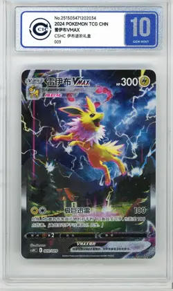 CCIC 10 Gem Mint Pokemon Jolteon Vmax HR 2024 009/009 CSHC S.Chinese - Image 1
