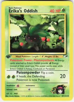 Erika's Oddish 47/132 Uncommon Gym Heroes Pokemon 1st Edition LP - Image 1