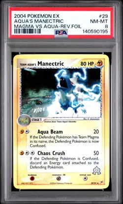 2004 POKEMON EX TEAM MAGMA VS TEAM AQUA TEAM AQUA'S MANECTRIC-REVERSE FOIL PSA 8 - Image 1