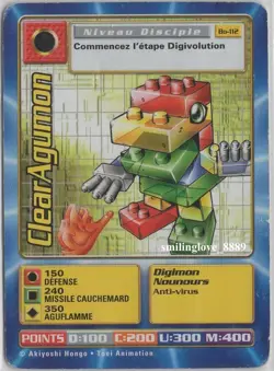 USED FRENCH TOEI DIGIMON DIGI-BATTLE BOOSTER SERIES 3 CARD - BO-112 CLEARAGUMON - Image 1