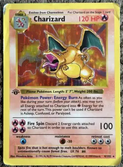 1st Edition Shadowless Charizard Base Set 4/102 Holo 1999 Pokemon - Image 2