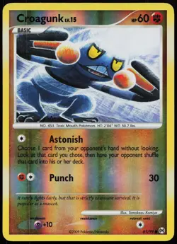 Croagunk 61/99 Common Arceus Pokemon Reverse Holo Heavily Played - Image 1