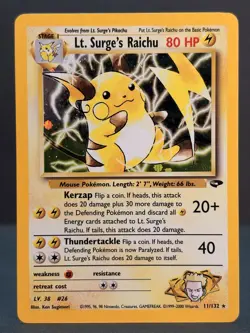 Lt. Surge’s Raichu 11/132 Unlimited Holo Rare - Pokemon TCG - Gym Challenge LP - Image 1