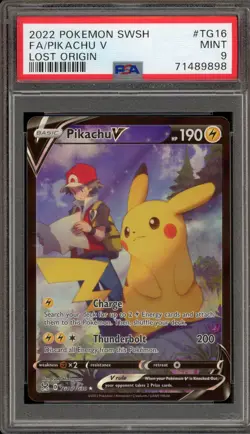 Pokemon Pikachu V Lost Origin Character Rare Full Art #TG16 PSA 9 Mint - Image 1
