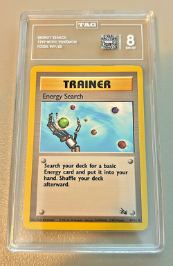 1999 Pokemon Fossil 1st Edition Energy Search 59/62 Graded TAG 8 - Image 1
