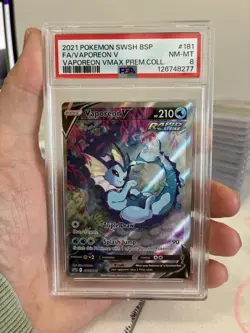 Pokemon Vaporeon v SWSH181 Premium Collection Holo Black Star Promo PSA 8 - Image 1