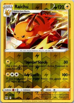 Raichu 053/196 Rare Lost Origin Reverse Holo Near Mint - Image 1