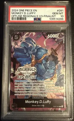 2024 ONE PIECE OFFLINE REGIONALS PACK VOL.3 091 MONKEY D. LUFFY FINALIST PSA 10 - Image 1