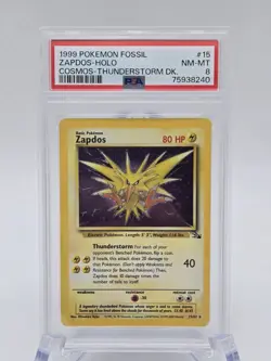 1999 POKEMON FOSSIL ZAPDOS HOLO #15 COSMOS THUNDERSTORM DECK PSA 8 NM-MT VINTAGE - Image 1