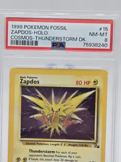 1999 POKEMON FOSSIL ZAPDOS HOLO #15 COSMOS THUNDERSTORM DECK PSA 8 NM-MT VINTAGE - Image 2