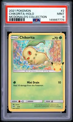PSA 9 Chikorita Holo 2021 Pokemon McDonald's 25th Anniversary #2 - Image 1