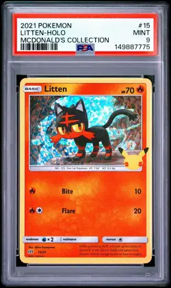 PSA 9 Litten Holo 2021 Pokemon McDonald's Collection 25th Anniversary #15 - Image 1