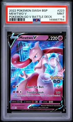 2022 POKEMON SWSH BLACK STAR PROMO 223 MEWTWO V POKEMON GO V BATTLE DECK PSA 9 - Image 1