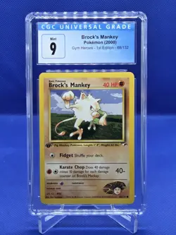 Pokemon Gym Heroes 1st Edition Brock's Mankey 68/132 CGC Mint 9 - Image 1