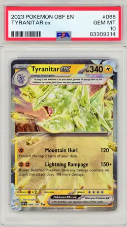 2023 POKEMON OBF EN-OBSIDIAN FLAMES 066/197 TYRANITAR EX - PSA 10 - Image 1
