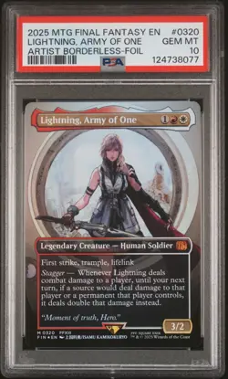 2025 MTG FINAL FANTASY ARTIST BORDERLESS-FOIL LIGHTNING, ARMY OF ONE PSA 10 - Image 1