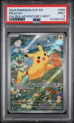 2024 POKEMON SVP EN-SV BLACK STAR PROMO PALDEA ADVENTURE CHEST PIKACHU PSA 9 - Image 1
