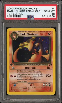 PSA 10 GEM MINT Dark Charizard 4/82 1st Edition Team Rocket Holo Pokemon Card - Image 1