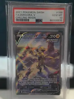 2021 Pokemon Sword & Shield Chilling Reign Zeraora V Full Art #166 PSA 10 - Image 1