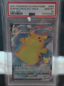 2021 Pokemon Surfing Pikachu VMAX Celebrations Card 009/025 PSA 10 Gem Mint - Image 1