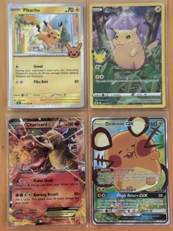 Pokemon TCG Pikachu, Charizard EX, Dedenne GX, 4 Card Lot Regular Foil - Image 1