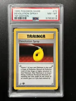 Pokemon Card Devolution Spray 72/102 1st Edition PSA 8 Shadowless Base Set - Image 1