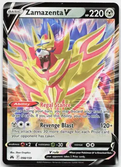 Zamazenta V 098/159 Holo V Rare Crown Zenith Pokemon Near Mint - Image 1