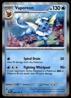 Vaporeon 022/131 Holo Rare Prismatic Evolutions Pokemon Holo Near Mint - Image 1