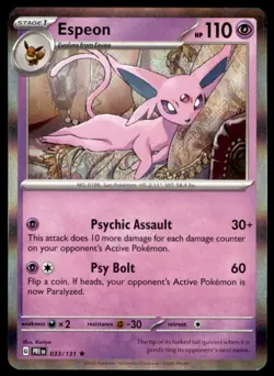 Espeon 033/131 Holo Rare Prismatic Evolutions Pokemon Holo Near Mint - Image 1